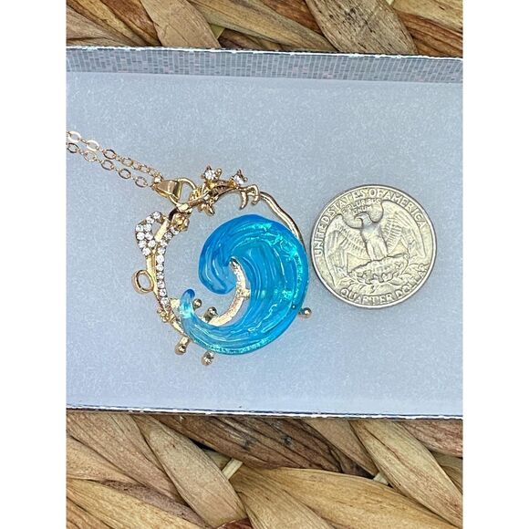OCEAN’S OATH Blue Wave Ocean Earrings Necklace Ring Sz 8 Jewelry Set Beach Gift - Picture 9 of 10